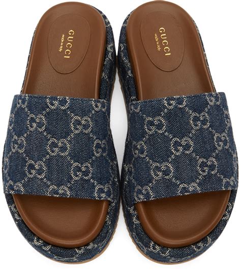 gucci slides platform blue|Gucci platform slides outfit.